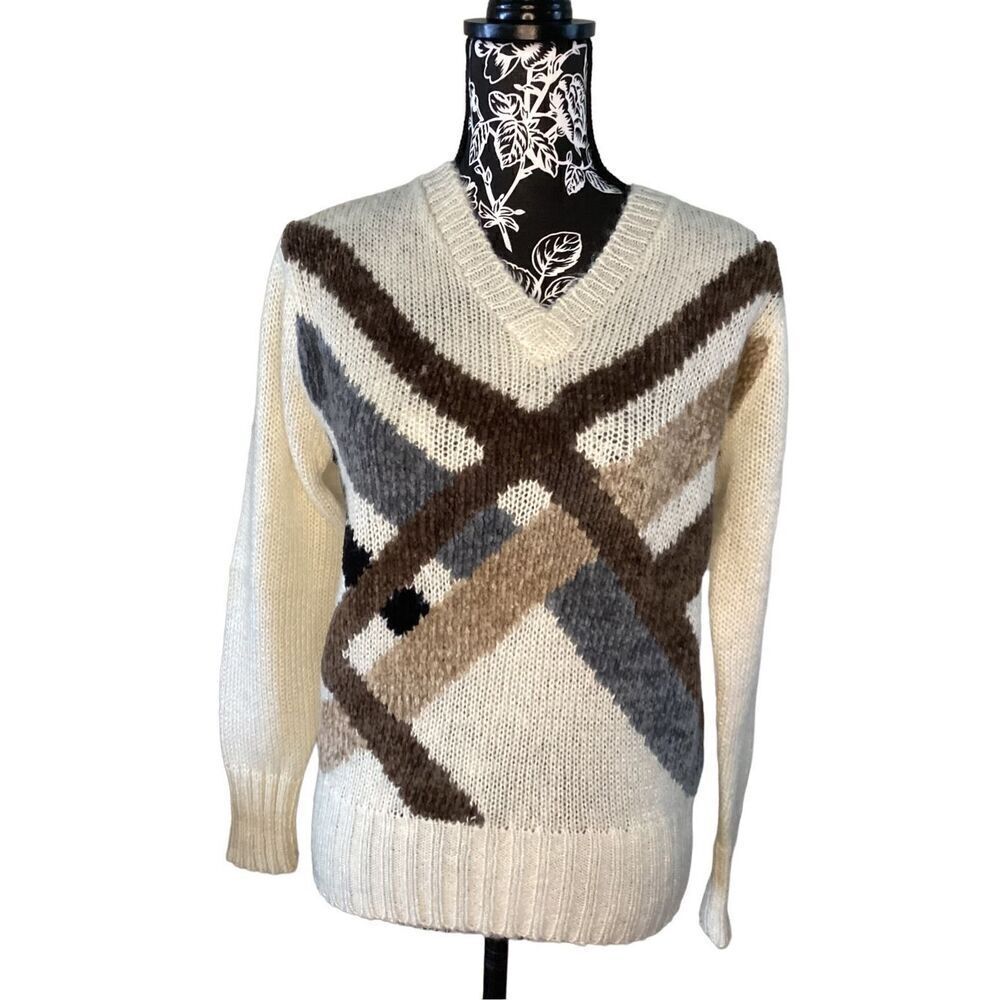 Vtg Acrylic Knits Expressly For Joyce Sweater Striped Retro Winter
